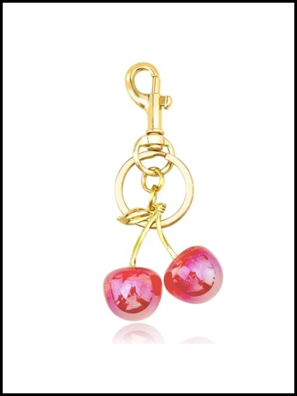 Cherry Keychain Purse Charm for Handbags, Resin & Metal with Gold-Tone Stem